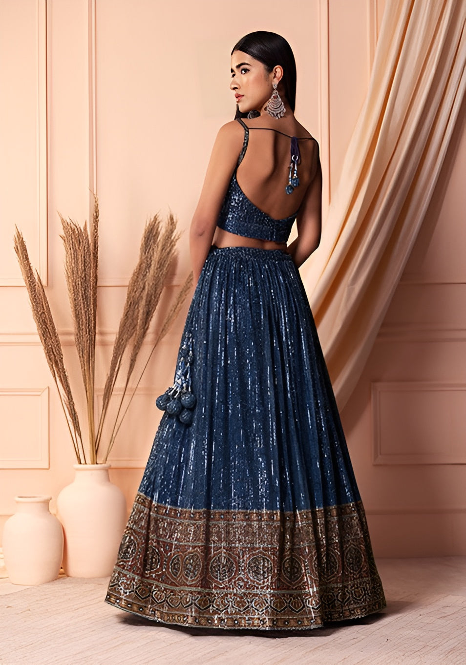 Elegant Navy Blue Soft Net Lehenga Choli with Sequins Work | Soft Net Blouse & Dupatta