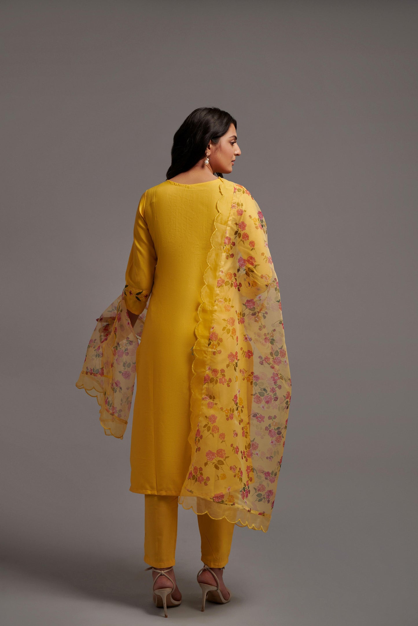 Women’s Yellow Rayon Kurti Set with Sequins Embroidery, Matching Bottom & Floral Dupatta – Festive Ethnic Suit