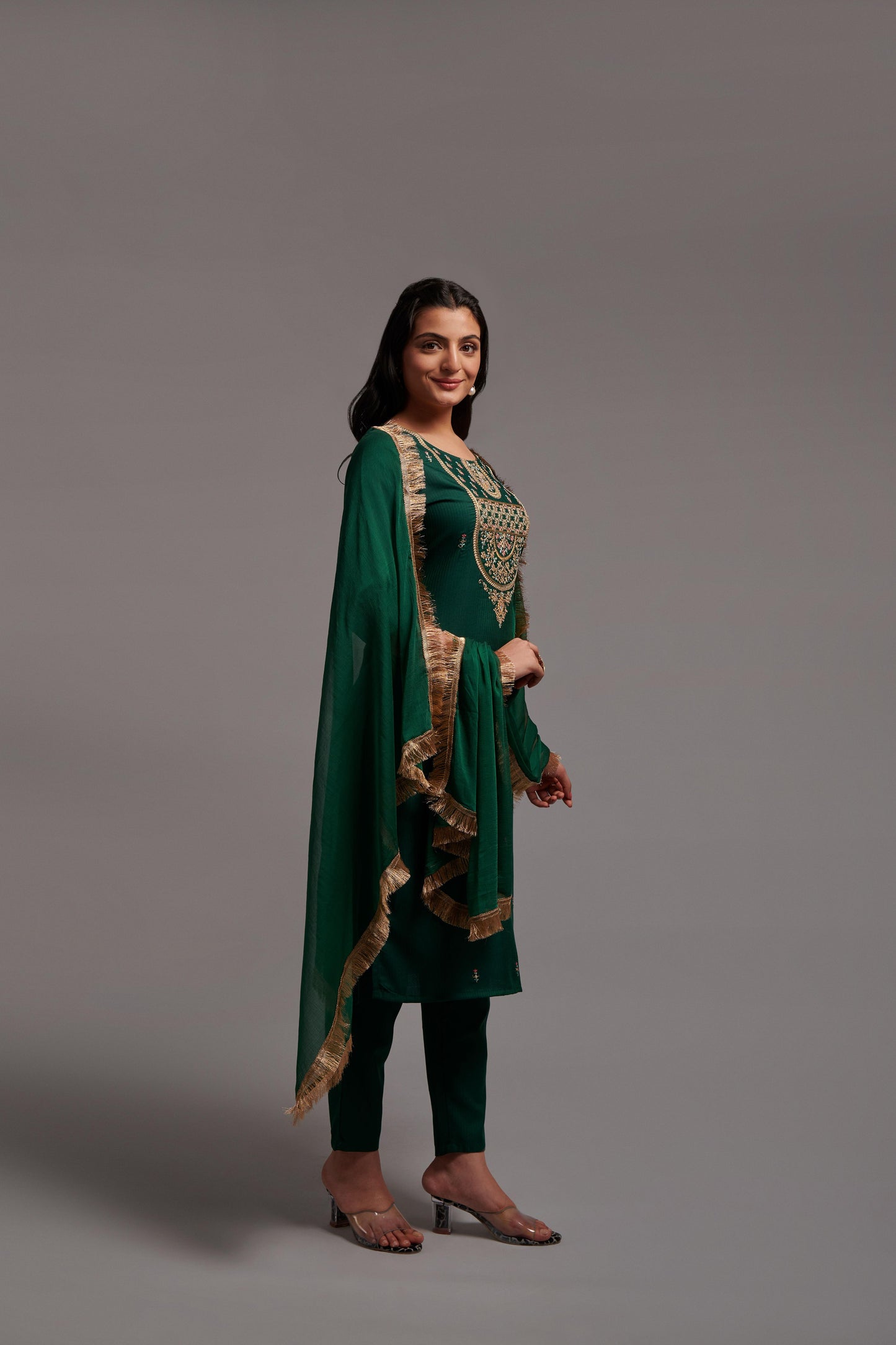 Green Women’s Rayon Kurti Set with Sequins Embroidery Work, Stitched Bottom & Dupatta – Party & Festive Wear
