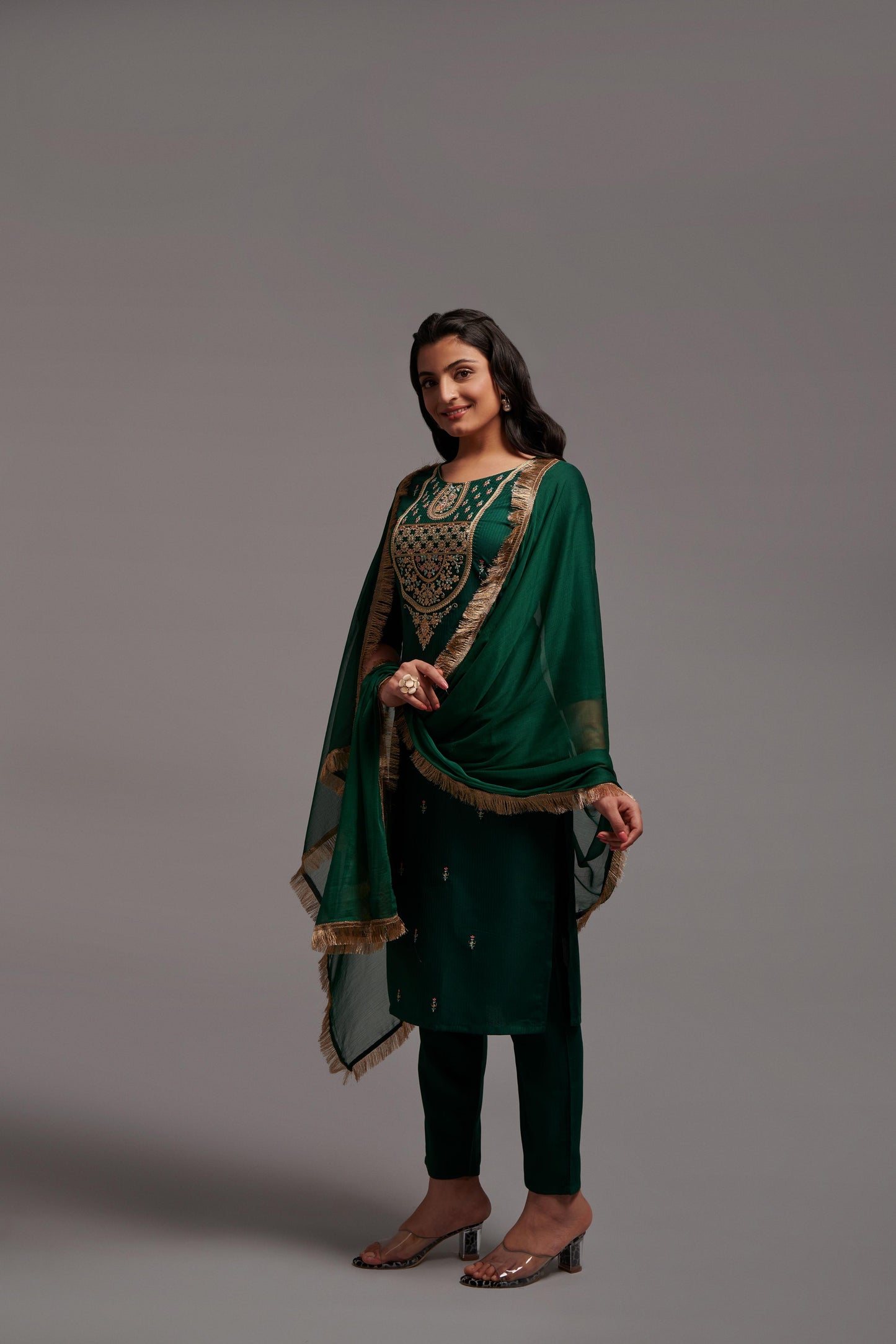 Green Women’s Rayon Kurti Set with Sequins Embroidery Work, Stitched Bottom & Dupatta – Party & Festive Wear