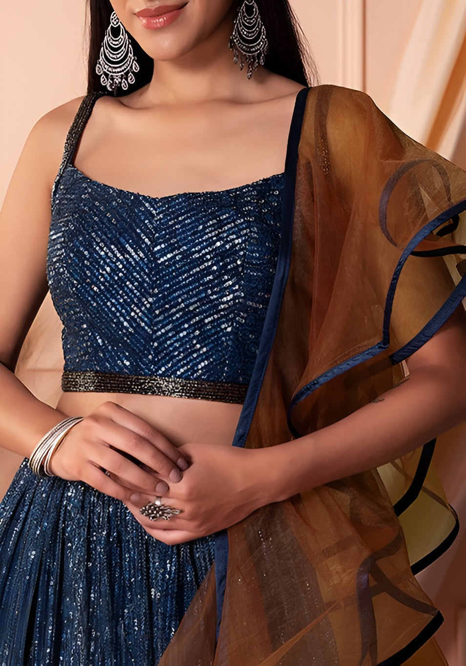 Elegant Navy Blue Soft Net Lehenga Choli with Sequins Work | Soft Net Blouse & Dupatta
