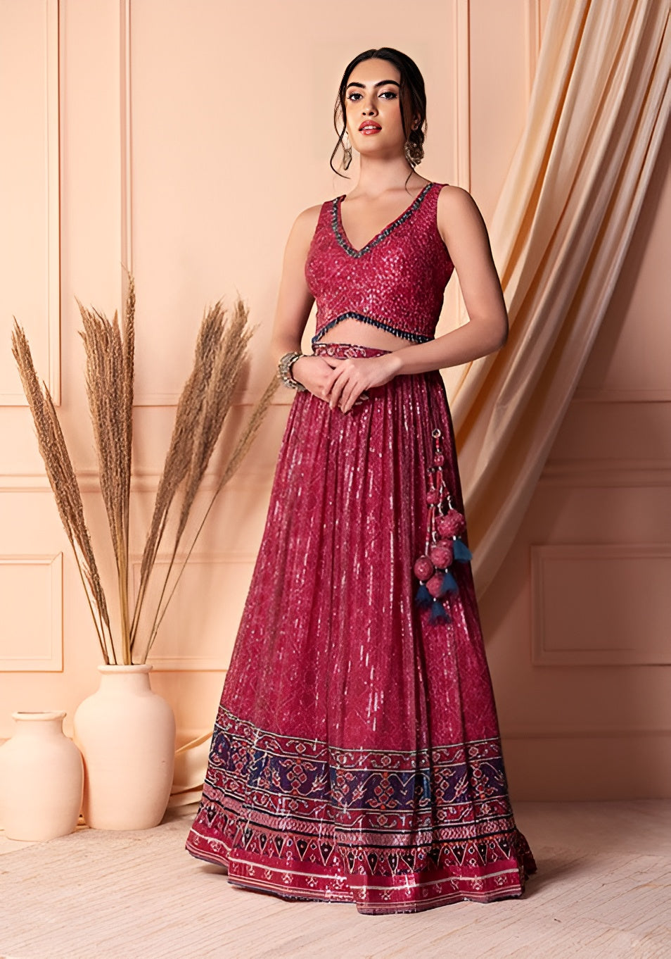 Designer Red Soft Net Lehenga Choli with Sequins & Handwork | Soft Net Blouse & Dupatta
