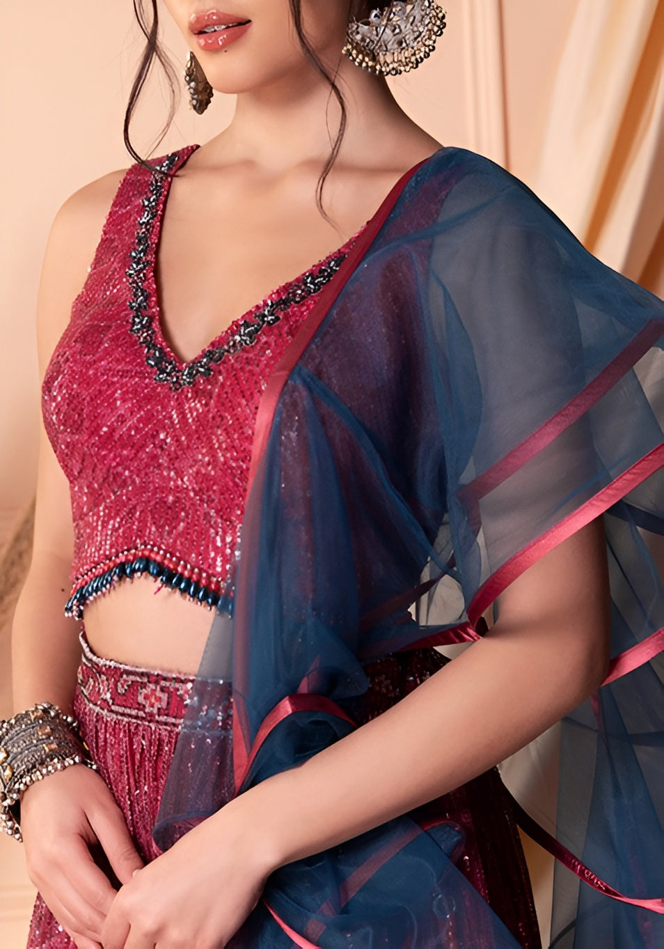 Designer Red Soft Net Lehenga Choli with Sequins & Handwork | Soft Net Blouse & Dupatta