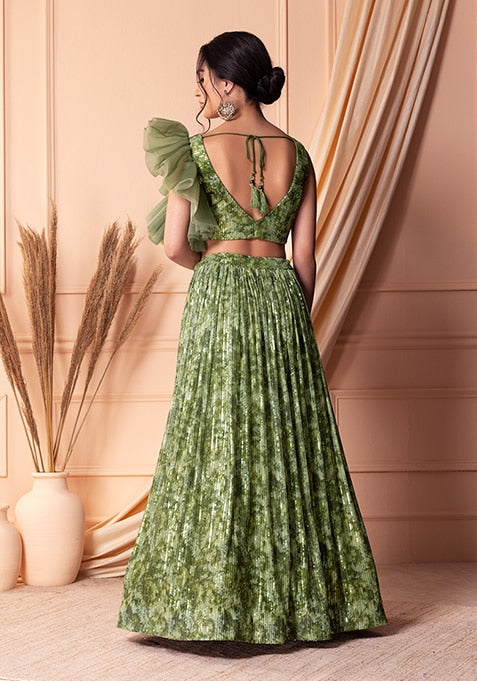Designer Green Soft Net Lehenga Choli with Sequins & Handwork | Soft Net Blouse & Dupatta