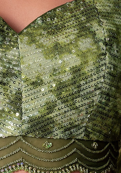 Designer Green Soft Net Lehenga Choli with Sequins & Handwork | Soft Net Blouse & Dupatta