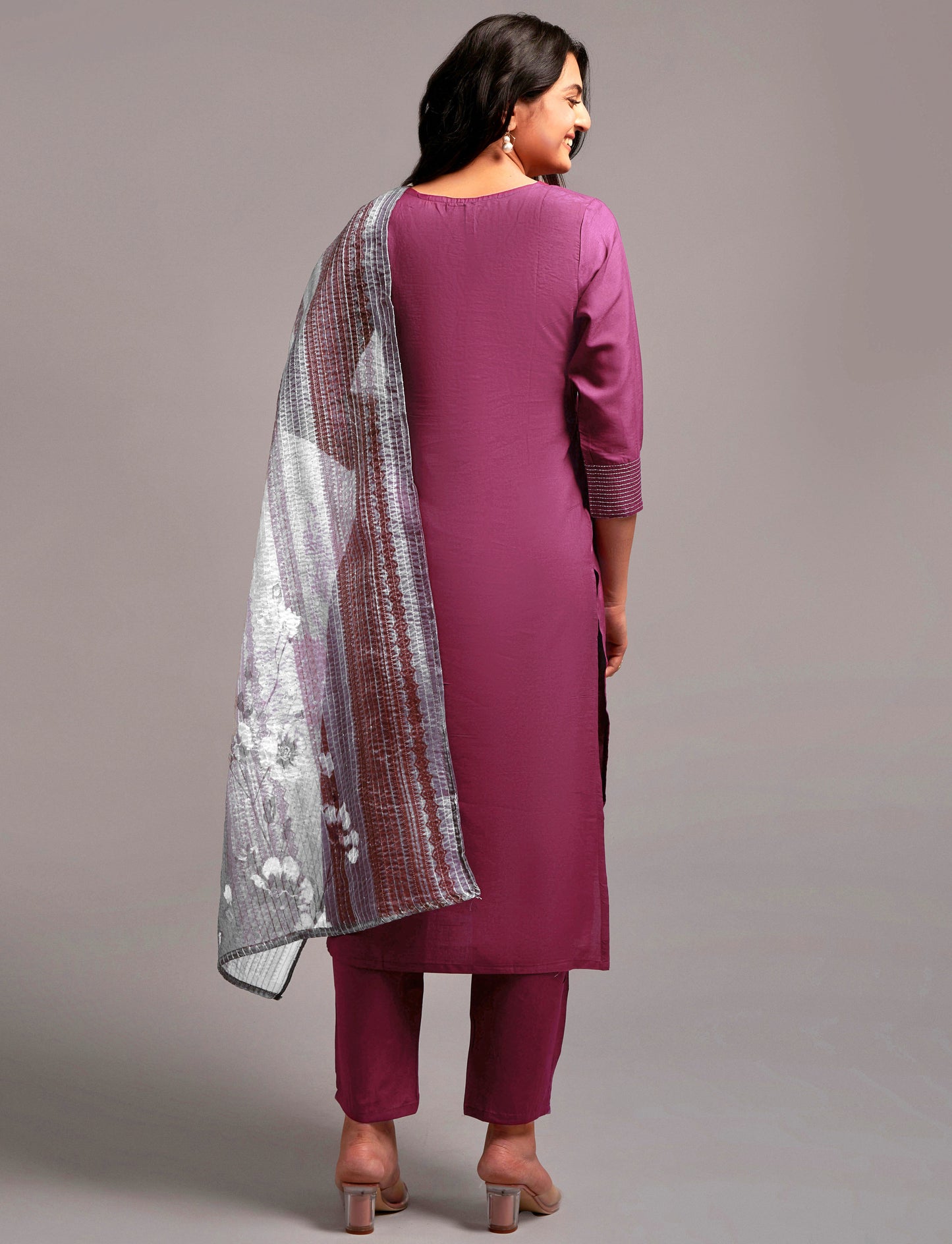 Women’s Wine Silk Blend Kurti Set with Embroidery Work, Matching Bottom & Dupatta – Elegant Ethnic Suit