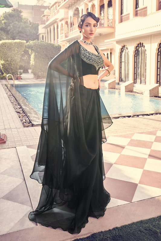Black Georgette Saree with Thread & Sequins Embroidery Work – Designer Party Wear Saree