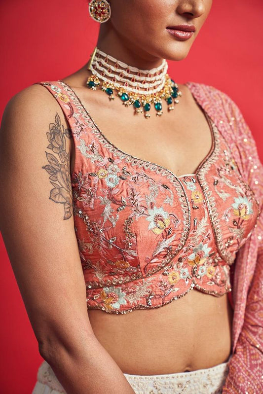 White Designer Georgette Lehenga Choli with Sequins & Thread Handwork | Art Silk Blouse & Georgette Dupatta