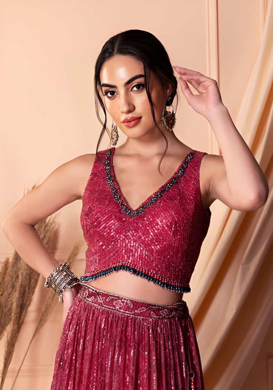 Designer Red Soft Net Lehenga Choli with Sequins & Handwork | Soft Net Blouse & Dupatta